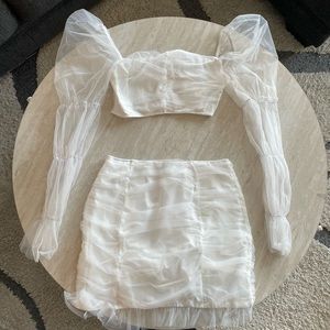 White matching skirt set